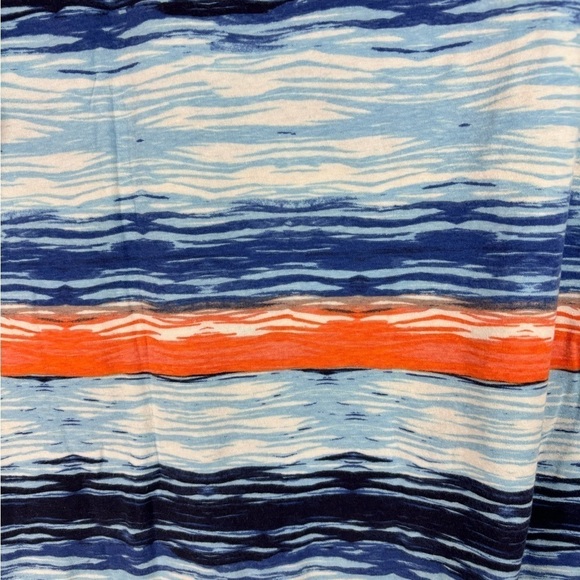 NWOT Coral Bay Blue and Orange Ocean Waves Print Short Sleeve Cotton Tee 1X - Picture 3 of 5